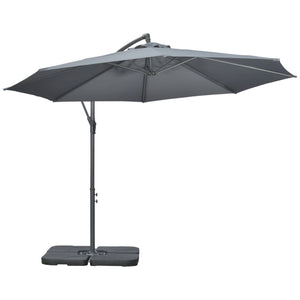 9.6ft Offset Patio Umbrella with Base, Garden Hanging Parasol with Crank, Banana Cantilever Umbrella Sun Shade, Dark Grey
