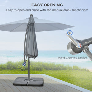 9.6ft Offset Patio Umbrella with Base, Garden Hanging Parasol with Crank, Banana Cantilever Umbrella Sun Shade, Dark Grey