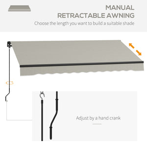  8' x 6.5' Retractable Awning, Patio Awning Sunshade Shelter with Manual Crank Handle, 280gsm UV Resistant Fabric and Aluminum Frame, for Balcony, Yard, Light Grey