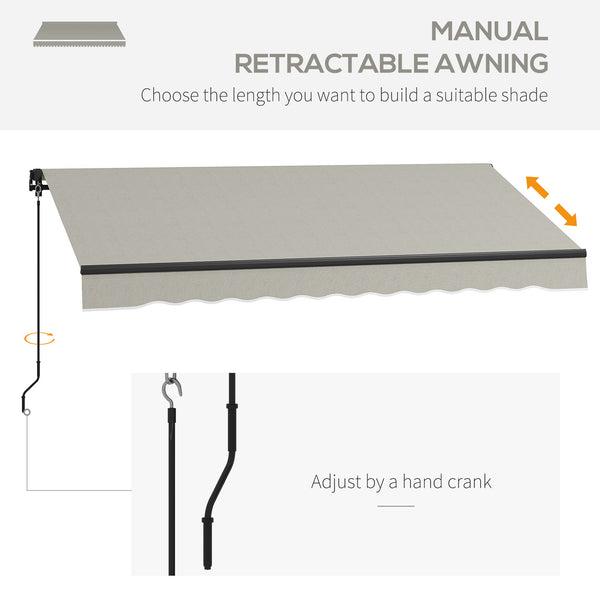  8' x 6.5' Retractable Awning, Patio Awning Sunshade Shelter with Manual Crank Handle, 280gsm UV Resistant Fabric and Aluminum Frame, for Balcony, Yard, Light Grey