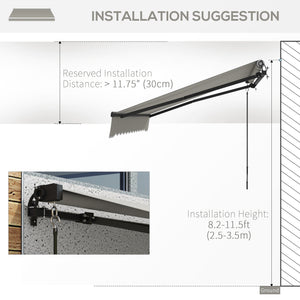  8' x 6.5' Retractable Awning, Patio Awning Sunshade Shelter with Manual Crank Handle, 280gsm UV Resistant Fabric and Aluminum Frame, for Balcony, Yard, Light Grey