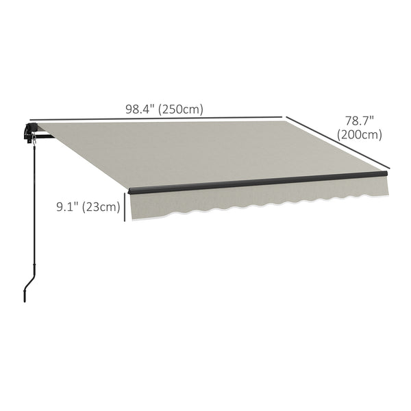  8' x 6.5' Retractable Awning, Patio Awning Sunshade Shelter with Manual Crank Handle, 280gsm UV Resistant Fabric and Aluminum Frame, for Balcony, Yard, Light Grey