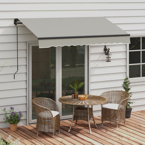  8' x 6.5' Retractable Awning, Patio Awning Sunshade Shelter with Manual Crank Handle, 280gsm UV Resistant Fabric and Aluminum Frame, for Balcony, Yard, Light Grey