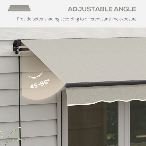  8' x 6.5' Retractable Awning, Patio Awning Sunshade Shelter with Manual Crank Handle, 280gsm UV Resistant Fabric and Aluminum Frame, for Balcony, Yard, Light Grey