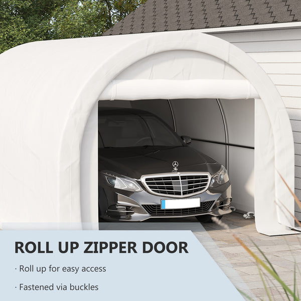 10' x 16' Carport, Heavy Duty Portable Garage / Storage Tent with Large Zippered Door, Anti-UV PE Canopy Cover for Car, Boat, Motorcycle, Bike, Garden Tools, White