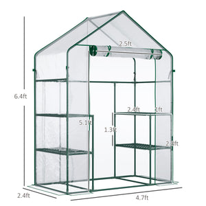 Outsunny 5' x 2.5' x 6.5' Mini Walk-in Greenhouse Kit, Portable Green House with 3 Tier Shelves, Roll-Up Door, and Weatherized Plastic Cover for Backyard Garden, Clear