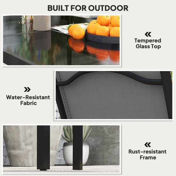 5 Piece Patio Dining Set, Outdoor Table and Chairs with 2.1" Umbrella Hole, 4 Stackable Chairs, Tempered Glass Top, Rust-Resistant Metal Frame for Backyard, Porch, Deck