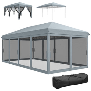 10' x 20' Pop Up Canopy Tent Gazebo with Removable Mesh Sidewall Netting, Carry Bag for Backyard Patio Outdoor, Grey
