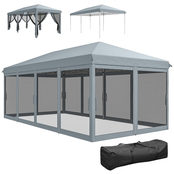 10' x 20' Pop Up Canopy Tent Gazebo with Removable Mesh Sidewall Netting, Carry Bag for Backyard Patio Outdoor, Grey