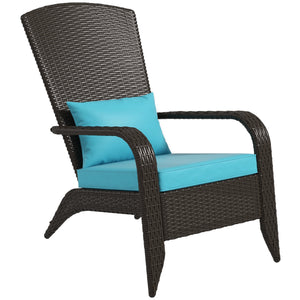 Patio Wicker Adirondack Chair, PE Rattan Outdoor Muskoka Chair, Fire Pit Chair with Cushions for Patio, Garden, Backyard, Poolside, Balcony, Deck, Turquoise