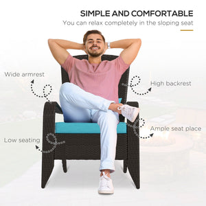Patio Wicker Adirondack Chair, PE Rattan Outdoor Muskoka Chair, Fire Pit Chair with Cushions for Patio, Garden, Backyard, Poolside, Balcony, Deck, Turquoise