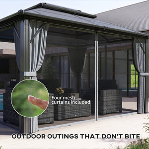 3 x 4m Hardtop Gazebo Canopy with UPF30+ Double Polycarbonate Roof, Aluminium Frame Garden Gazebo Permanent Pavilion with Mosquito Netting and Curtains for Patio, Deck, Grey