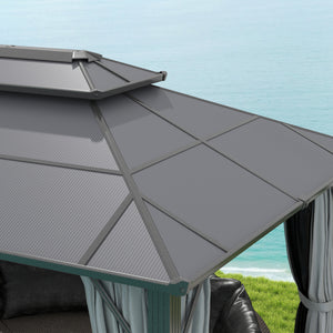 3 x 4m Hardtop Gazebo Canopy with UPF30+ Double Polycarbonate Roof, Aluminium Frame Garden Gazebo Permanent Pavilion with Mosquito Netting and Curtains for Patio, Deck, Grey