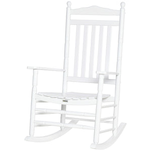 Wooden Outdoor Rocking Chair, Patio Rocking Chair with Slatted High Back and Armrests, Patio Chair for Porch, Garden, Lawn, White