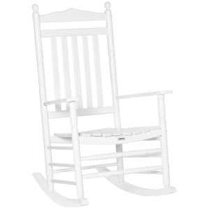 Wooden Outdoor Rocking Chair, Patio Rocking Chair with Slatted High Back and Armrests, Patio Chair for Porch, Garden, Lawn, White