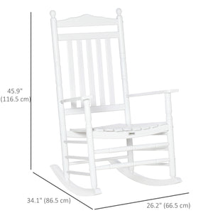 Wooden Outdoor Rocking Chair, Patio Rocking Chair with Slatted High Back and Armrests, Patio Chair for Porch, Garden, Lawn, White