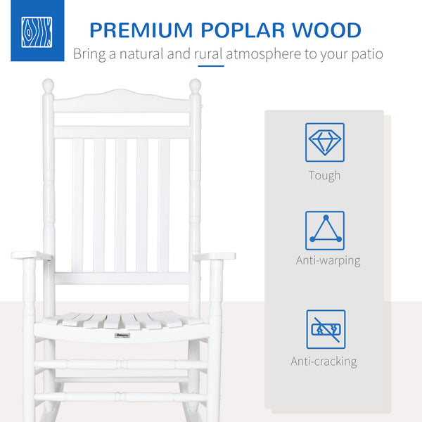 Wooden Outdoor Rocking Chair, Patio Rocking Chair with Slatted High Back and Armrests, Patio Chair for Porch, Garden, Lawn, White