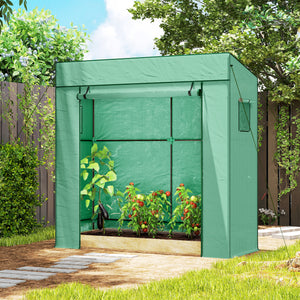 Lean-to Tomato Greenhouse with PE Cover, Walk-in Green House with Roll-up Door and 2 Mesh Windows, Portable Plant Grow House for Indoor Outdoor, 77.2"x30.3"x77.6", Green
