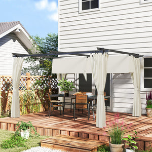 10' x 13' Retractable Pergola Canopy with Curtains, Outdoor Gazebo UPF30+ Sun Shade Shelter for Grill, Garden, Patio, Backyard, Deck, Cream White