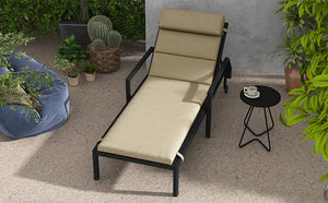 Outdoor Lounge Chair Cushion, Patio Chaise Lounge Cushion with Headrest and Ties, Water Resistant Replacement Sun Lounger Seat Pads, Beige