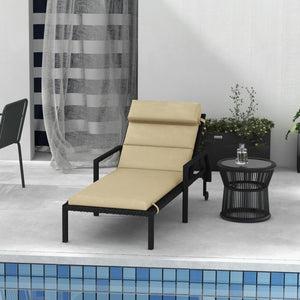 Outdoor Lounge Chair Cushion, Patio Chaise Lounge Cushion with Headrest and Ties, Water Resistant Replacement Sun Lounger Seat Pads, Beige