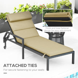 Outdoor Lounge Chair Cushion, Patio Chaise Lounge Cushion with Headrest and Ties, Water Resistant Replacement Sun Lounger Seat Pads, Beige