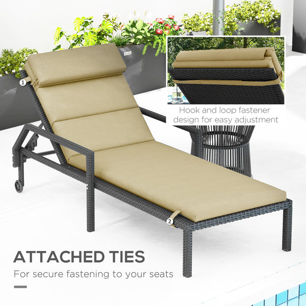 Outdoor Lounge Chair Cushion, Patio Chaise Lounge Cushion with Headrest and Ties, Water Resistant Replacement Sun Lounger Seat Pads, Beige