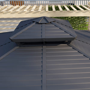 10' x 10' Hardtop Gazebo, Aluminum Frame Garden Sun Shelter with Double Tier Metal Roof, Mosquito Netting, Curtains, and Hanging Hook, Light Grey