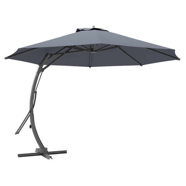 11FT Cantilever Patio Umbrella, Aluminium Offset Hanging Umbrella with 8 Ribs, 360° Rotation, Easy Adjustment for Garden, Deck, Yard and Pool, UPF 50+, Grey
