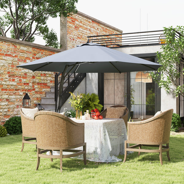 11FT Cantilever Patio Umbrella, Aluminium Offset Hanging Umbrella with 8 Ribs, 360° Rotation, Easy Adjustment for Garden, Deck, Yard and Pool, UPF 50+, Grey