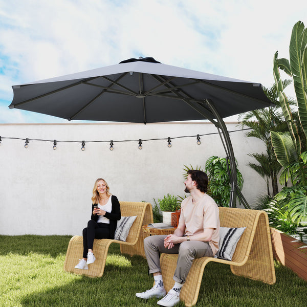 11FT Cantilever Patio Umbrella, Aluminium Offset Hanging Umbrella with 8 Ribs, 360° Rotation, Easy Adjustment for Garden, Deck, Yard and Pool, UPF 50+, Grey
