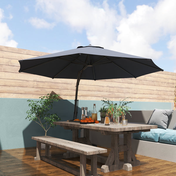 11FT Cantilever Patio Umbrella, Aluminium Offset Hanging Umbrella with 8 Ribs, 360° Rotation, Easy Adjustment for Garden, Deck, Yard and Pool, UPF 50+, Grey