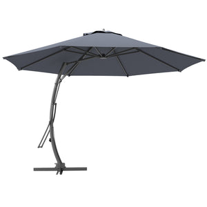 11FT Cantilever Patio Umbrella, Aluminium Offset Hanging Umbrella with 8 Ribs, 360° Rotation, Easy Adjustment for Garden, Deck, Yard and Pool, UPF 50+, Grey