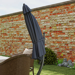 11FT Cantilever Patio Umbrella, Aluminium Offset Hanging Umbrella with 8 Ribs, 360° Rotation, Easy Adjustment for Garden, Deck, Yard and Pool, UPF 50+, Grey