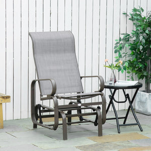 Patio Glider with Breathable Mesh Fabric, Outdoor Glider Chair, Garden Rocking Gliding Seat for Patio, Yard, Porch, Brown Grey