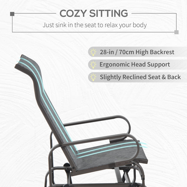 Patio Glider with Breathable Mesh Fabric, Outdoor Glider Chair, Garden Rocking Gliding Seat for Patio, Yard, Porch, Brown Grey