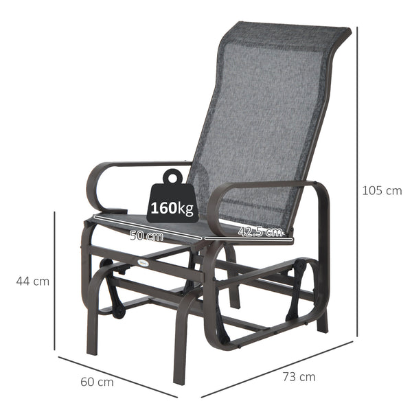 Outdoor Gliding Rocking Chair with Sturdy Metal Frame Garden Comfortable Swing Chair for Patio, Garden and Poolside, Grey
