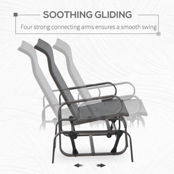 Patio Glider with Breathable Mesh Fabric, Outdoor Glider Chair, Garden Rocking Gliding Seat for Patio, Yard, Porch, Brown Grey