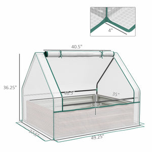 Outsunny 4 x 3 x 1ft Raised Garden Bed with Mini Greenhouse, Galvanized Outdoor Planter Box with Cover, for Herbs and Vegetables, Use for Patio, Garden, Balcony, White Cover and Brown Planter
