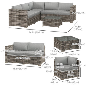 4 Pieces Garden Rattan Furniture Set, Wicker Patio Furniture Outdoor Conversation Set with Corner Sofa Loveseats Coffee Table Cushions for Backyard Pool, Mixed Grey