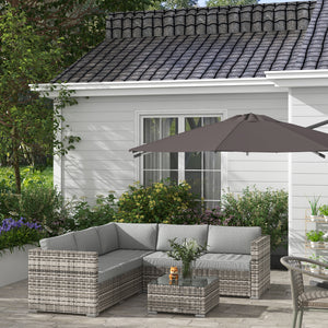4 Pieces Garden Rattan Furniture Set, Wicker Patio Furniture Outdoor Conversation Set with Corner Sofa Loveseats Coffee Table Cushions for Backyard Pool, Mixed Grey