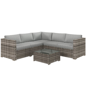 4 Pieces Garden Rattan Furniture Set, Wicker Patio Furniture Outdoor Conversation Set with Corner Sofa Loveseats Coffee Table Cushions for Backyard Pool, Mixed Grey