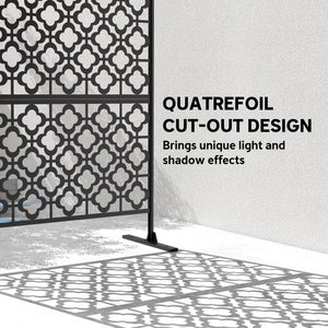 Metal Outdoor Privacy Screen, 78" x 48" Freestanding Outdoor Divider with Stand, Decorative Privacy Panel with Quatrefoil Cut-out Design for Garden Patio Backyard, Black