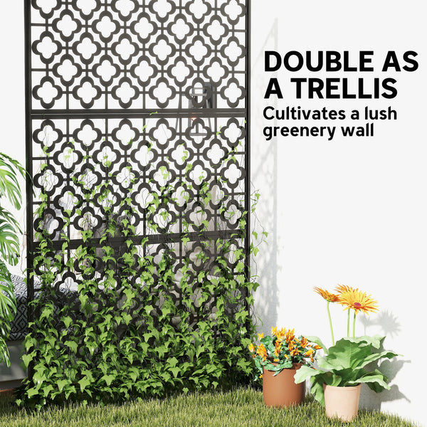 Metal Outdoor Privacy Screen, 78" x 48" Freestanding Outdoor Divider with Stand, Decorative Privacy Panel with Quatrefoil Cut-out Design for Garden Patio Backyard, Black