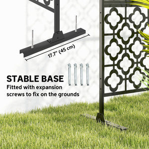 Metal Outdoor Privacy Screen, 78" x 48" Freestanding Outdoor Divider with Stand, Decorative Privacy Panel with Quatrefoil Cut-out Design for Garden Patio Backyard, Black