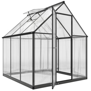 6 x 6.5ft Polycarbonate Greenhouse with Swing Door and Adjustable Window, Walk-in Greenhouse with Rain Gutter, Aluminium Garden Green House for Patio Garden Backyard, Black
