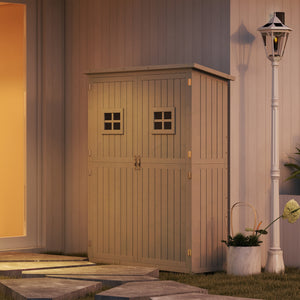 4 x 1.5ft Wooden Garden Shed with Two Windows, Outdoor Tool Storage Cabinet Organizer, Double Door, Grey