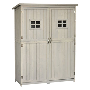 Wooden Garden Shed with Two Windows, Tool Storage Cabinet, Outdoor Double Door Organizer 127.5L x 50W x 164H cm, Grey