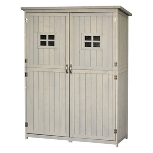 4 x 1.5ft Wooden Garden Shed with Two Windows, Outdoor Tool Storage Cabinet Organizer, Double Door, Grey