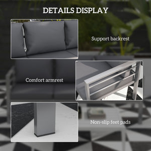 Garden Bench with Cushions, 3-Seater Sofa, Aluminium Frame Outdoor Furniture with Backrest, Armrest and Back Cushions, 185 x 66 x 64cm, Grey